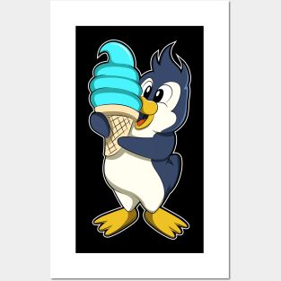 Penguin with Waffle Ice cream Posters and Art